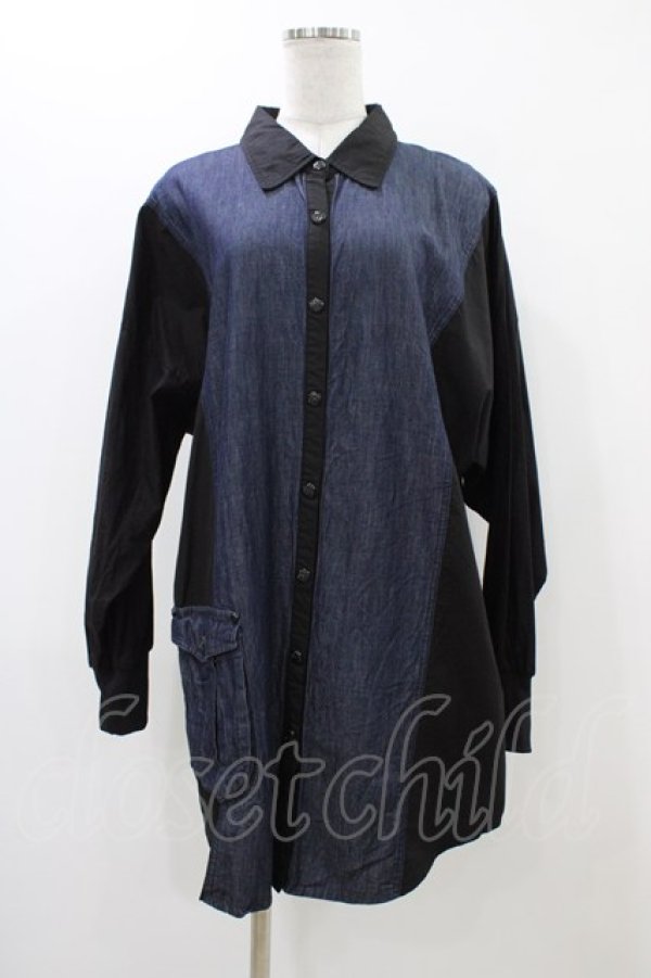 画像1: Qutie Frash / デニムビッグシャツ  ネイビー×黒 H-25-12-09-1048-QU-BL-KB-ZH (1)