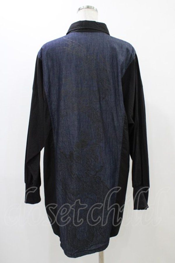 画像2: Qutie Frash / デニムビッグシャツ  ネイビー×黒 H-25-12-09-1048-QU-BL-KB-ZH (2)