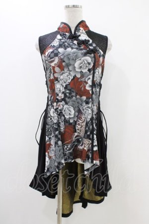 画像: Qutie Frash / チャイナチュニック  黒×赤 H-25-12-09-1020-QU-TO-KB-ZH