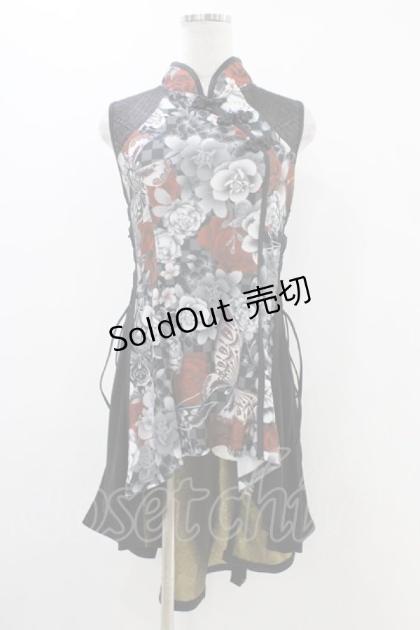 画像1: Qutie Frash / チャイナチュニック  黒×赤 H-25-12-09-1020-QU-TO-KB-ZH (1)