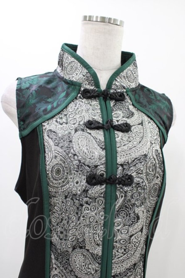 画像4: Qutie Frash / チャイナチュニック  黒×グリーン H-25-12-09-1021-QU-TO-KB-ZH (4)