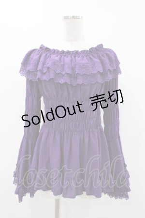 画像: ATELIER PIERROT / Shirring princess sleeve blouse  パープル H-25-12-09-1023-EL-BL-KB-ZH