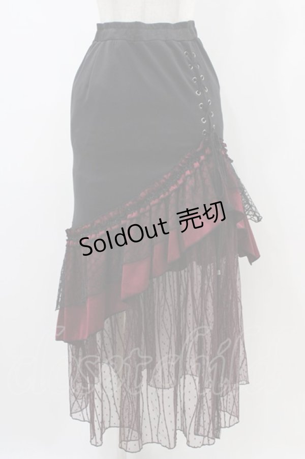 画像1: Qutie Frash / マーメイドロングスカート  黒×赤 H-25-12-09-1029-QU-SK-KB-ZH (1)