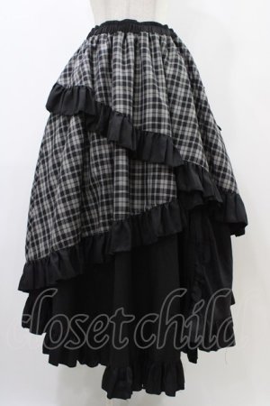 画像: Qutie Frash / タータンチェックフリルロングスカート  ブラック H-25-12-09-1031-QU-SK-KB-ZH