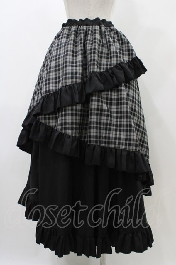 画像2: Qutie Frash / タータンチェックフリルロングスカート  ブラック H-25-12-09-1031-QU-SK-KB-ZH (2)