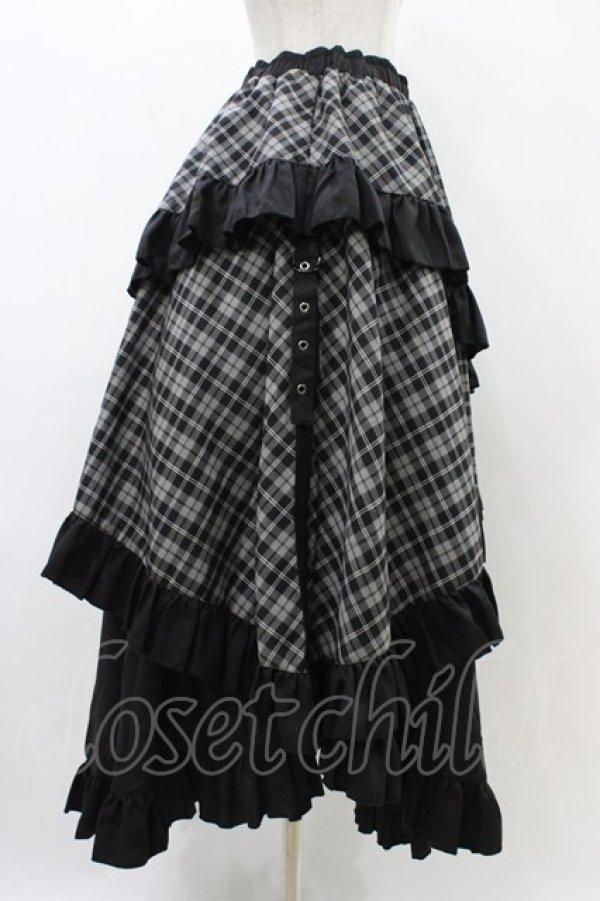 画像3: Qutie Frash / タータンチェックフリルロングスカート  ブラック H-25-12-09-1031-QU-SK-KB-ZH (3)