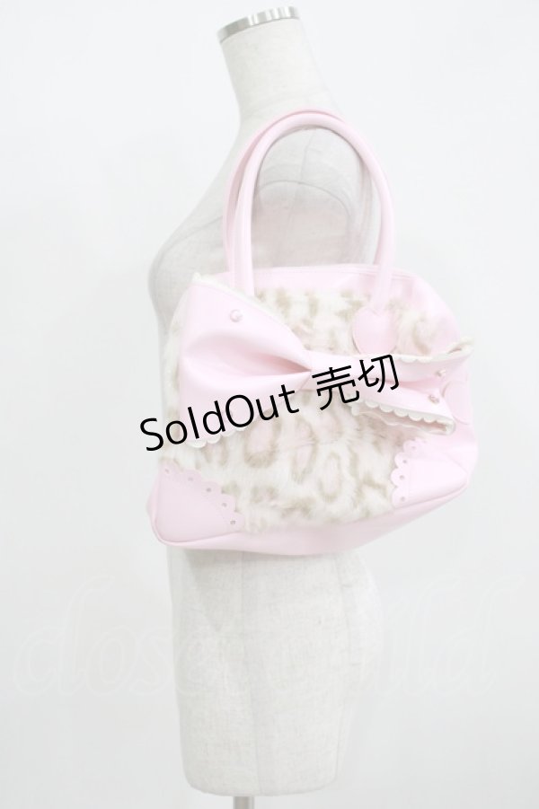 画像1: Angelic Pretty / ヒョウ柄ファーリボンボストンバッグ  ピンク H-25-12-09-058-AP-BG-NS-ZH (1)