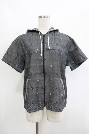 画像: PINK HOUSE / ベアー織りフードジップ半袖シャツ M グレー H-25-12-10-042-LO-BL-NS-ZH