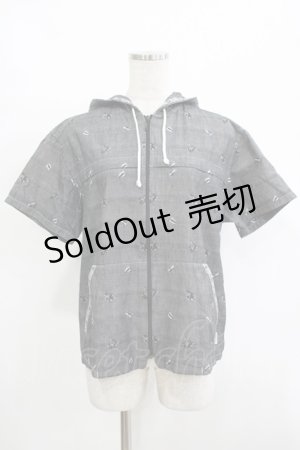画像: PINK HOUSE / ベアー織りフードジップ半袖シャツ M グレー H-25-12-10-042-LO-BL-NS-ZH