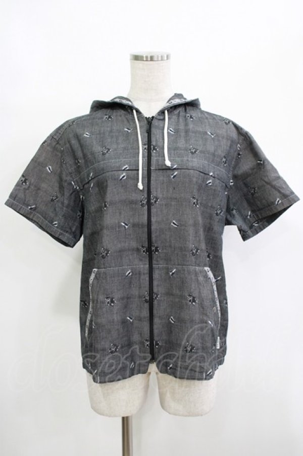 画像1: PINK HOUSE / ベアー織りフードジップ半袖シャツ M グレー H-25-12-10-042-LO-BL-NS-ZH (1)