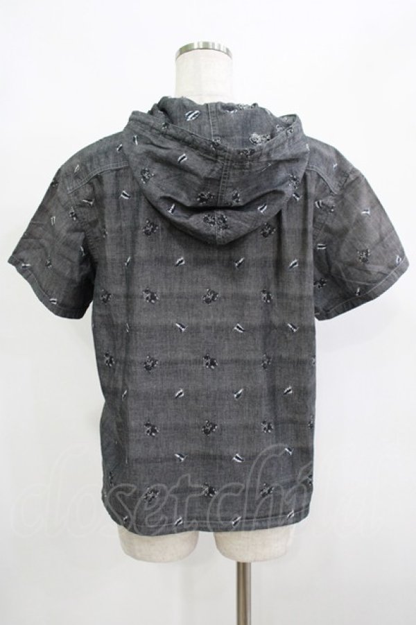 画像3: PINK HOUSE / ベアー織りフードジップ半袖シャツ M グレー H-25-12-10-042-LO-BL-NS-ZH (3)