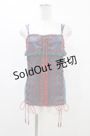 画像: Ozz oneste / チャイナレースアップキャミソール  グリーン×ネイビー×レッド H-25-12-10-1044-OO-TO-KB-ZH