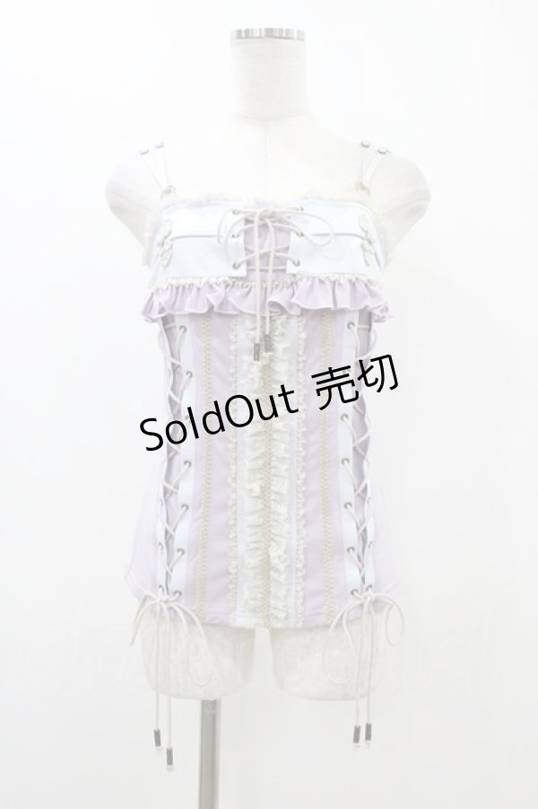 画像1: Ozz oneste / チャイナレースアップキャミソール  ラベンダー×サックス×グレー H-25-12-10-1045-OO-TO-KB-ZH (1)