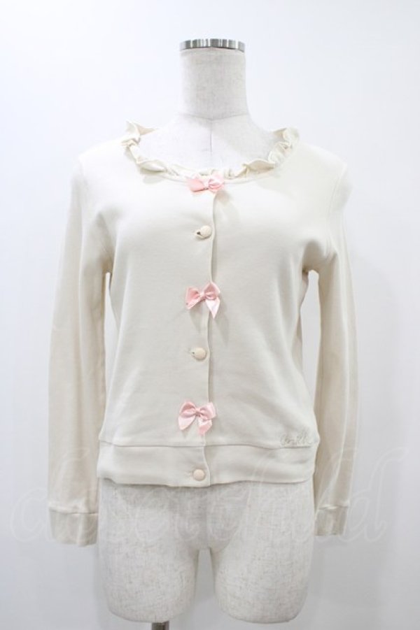 画像1: MILK / リボンカーディガン  アイボリー×ピンクリボン H-25-12-10-1049-ML-TO-KB-ZH (1)
