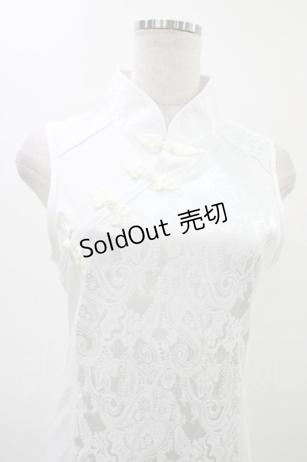 画像4: Qutie Frash / チャイナスリットワンピース  ホワイト H-25-12-10-1014-QU-OP-KB-ZH (4)