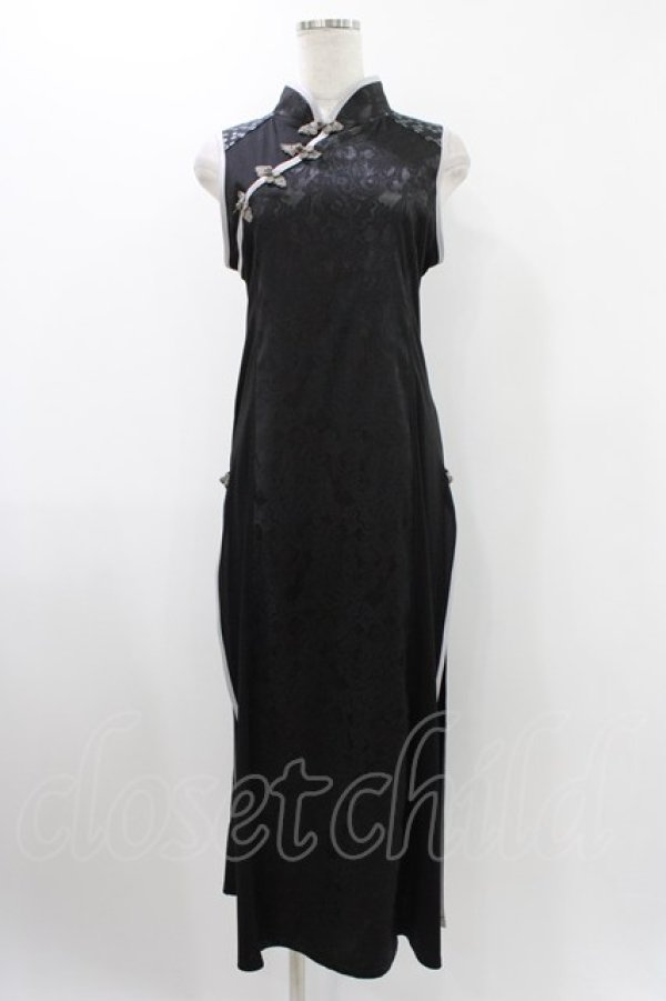 画像1: Qutie Frash / チャイナスリットワンピース  ブラック H-25-12-10-1015-QU-OP-KB-ZH (1)