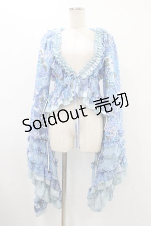画像: Qutie Frash / 着物フリルショートカーデ  水色 H-25-12-10-1017-QU-OP-KB-ZH