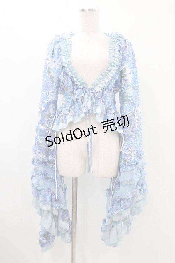 画像1: Qutie Frash / 着物フリルショートカーデ  水色 H-25-12-10-1017-QU-OP-KB-ZH (1)