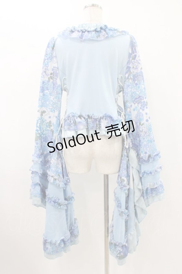 画像2: Qutie Frash / 着物フリルショートカーデ  水色 H-25-12-10-1017-QU-OP-KB-ZH (2)