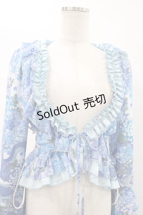 画像4: Qutie Frash / 着物フリルショートカーデ  水色 H-25-12-10-1017-QU-OP-KB-ZH (4)