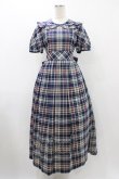 画像1: Jane Marple / フリルカラーチェックパフワンピース  ブルー H-25-12-10-1024-JM-OP-KB-ZH (1)