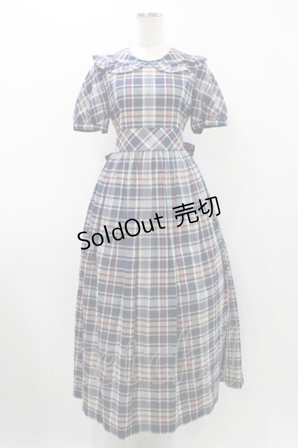 画像1: Jane Marple / フリルカラーチェックパフワンピース  ブルー H-25-12-10-1024-JM-OP-KB-ZH (1)