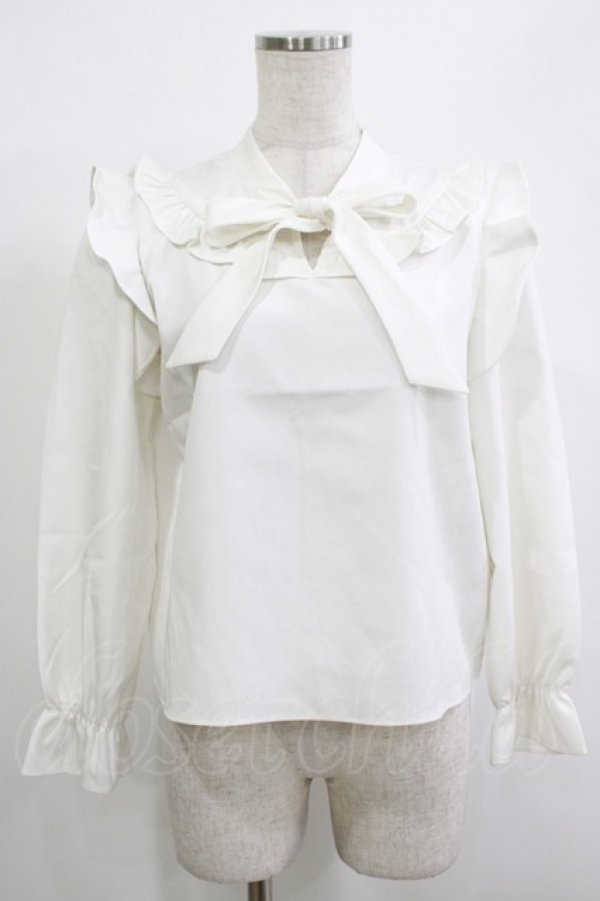 画像1: evelyn / フリルリボンブラウス Free オフ H-25-12-10-052-LO-BL-NS-ZH (1)