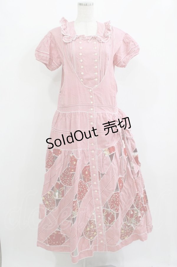 画像1: PINK HOUSE / ギンガムチェックパッチワークワンピース Free レッド H-25-12-10-008-LO-OP-NS-ZH (1)