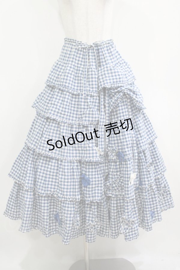 画像1: PINK HOUSE / ギンガムリボンフリルスカート Free ブルー H-25-12-10-010-LO-SK-NS-ZH (1)