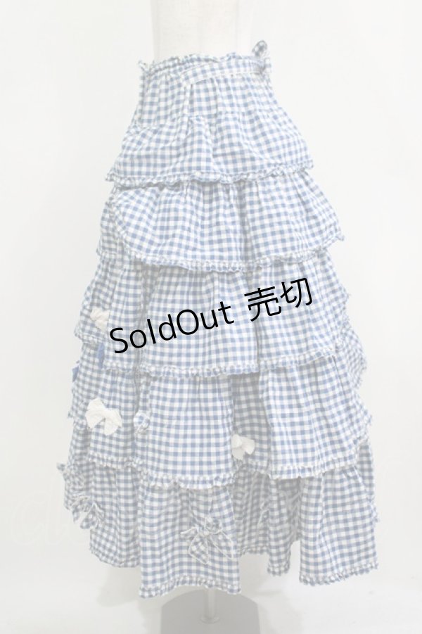 画像2: PINK HOUSE / ギンガムリボンフリルスカート Free ブルー H-25-12-10-010-LO-SK-NS-ZH (2)