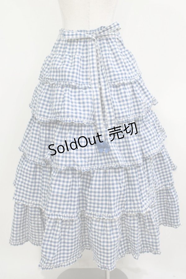 画像3: PINK HOUSE / ギンガムリボンフリルスカート Free ブルー H-25-12-10-010-LO-SK-NS-ZH (3)