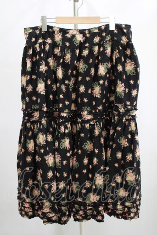 画像1: PINK HOUSE / 花柄スカート Free ブラック H-25-12-10-011-LO-SK-NS-ZH (1)