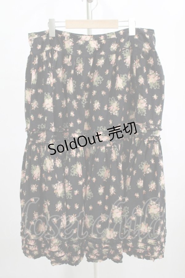 画像1: PINK HOUSE / 花柄スカート Free ブラック H-25-12-10-011-LO-SK-NS-ZH (1)