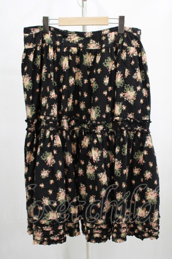 画像2: PINK HOUSE / 花柄スカート Free ブラック H-25-12-10-011-LO-SK-NS-ZH (2)