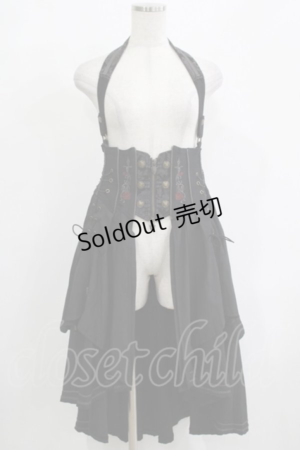画像1: Ozz oneste / ホルター付薔薇刺繍オーバーコルセット  ブラック H-25-12-11-033-OO-SK-KB-ZH (1)