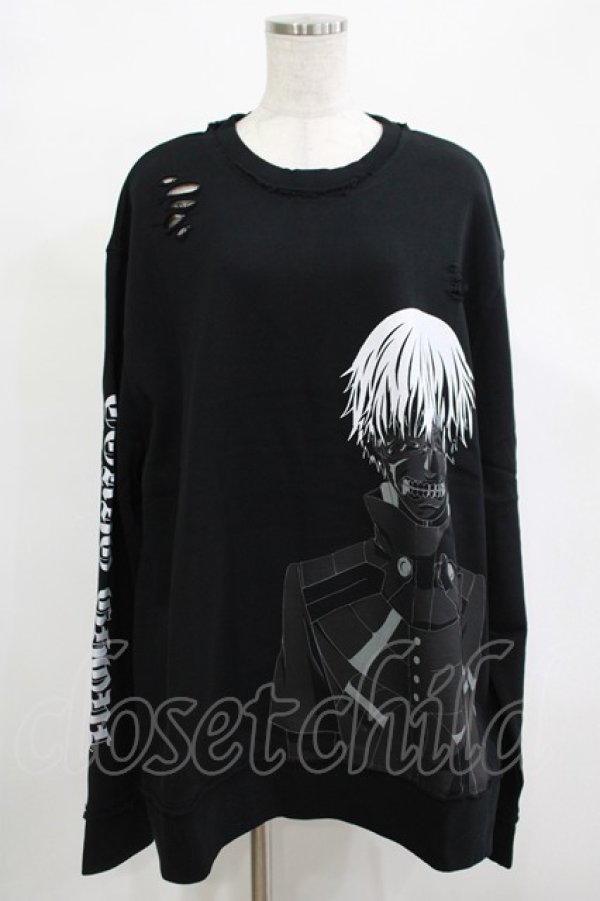 画像1: QOOZA / 東京喰種×QOOZA金木研 ダメージスウェット  ブラック H-25-12-11-040-PU-TO-KB-ZH (1)