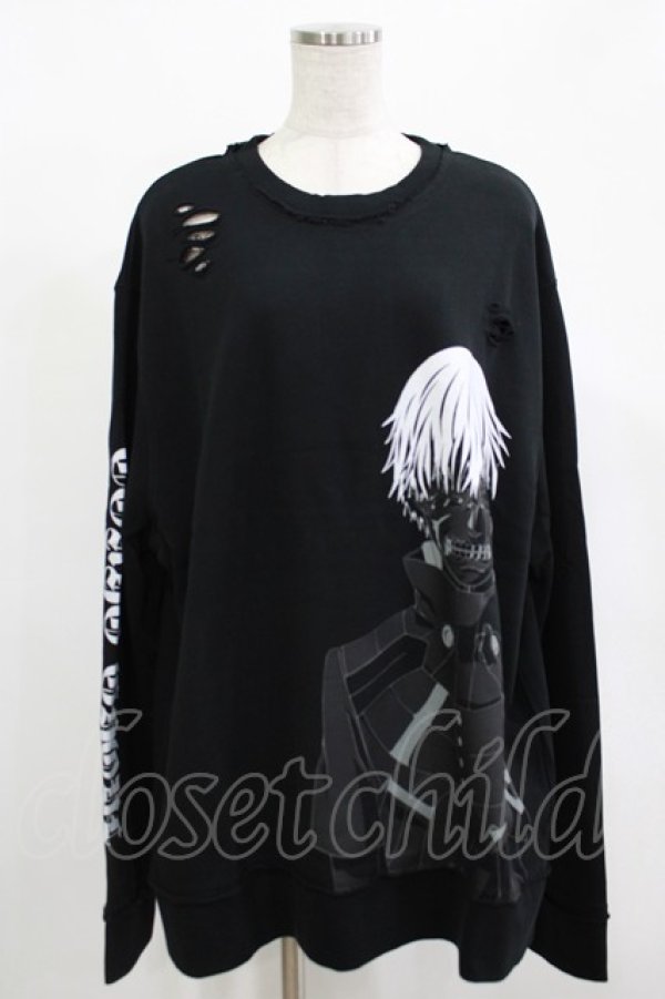 画像1: QOOZA / 東京喰種×QOOZA金木研 ダメージスウェット  ブラック H-25-12-11-041-PU-TO-KB-ZH (1)