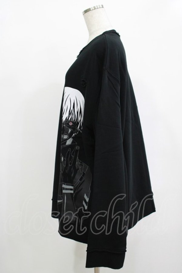 画像2: QOOZA / 東京喰種×QOOZA金木研 ダメージスウェット  ブラック H-25-12-11-041-PU-TO-KB-ZH (2)