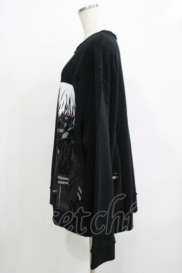画像2: QOOZA / 東京喰種×QOOZA金木研 ダメージスウェット  ブラック H-25-12-11-042-PU-TO-KB-ZH (2)