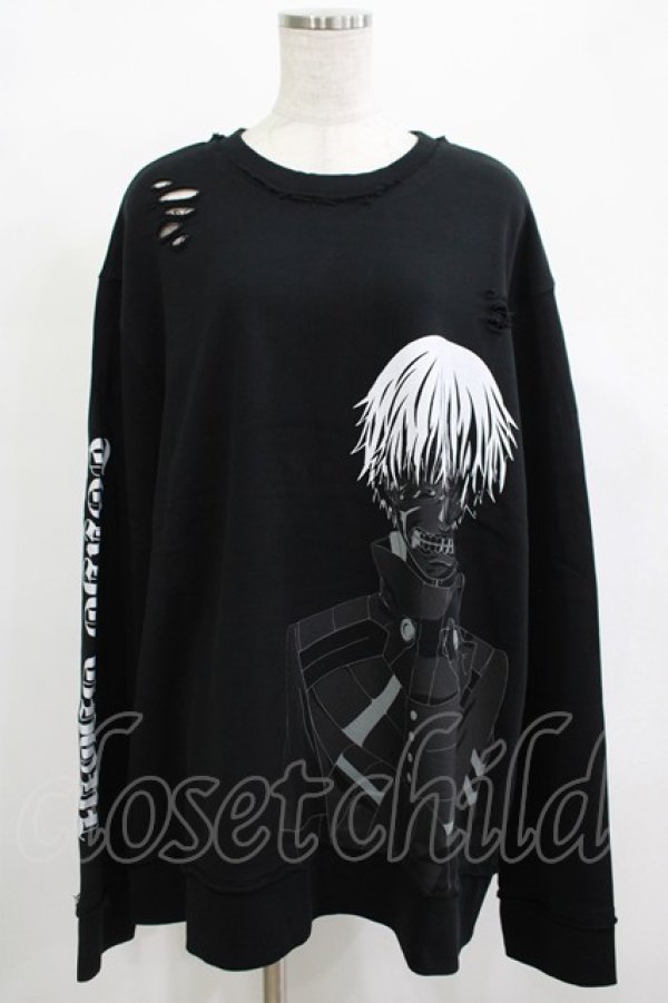 画像1: QOOZA / 東京喰種×QOOZA金木研 ダメージスウェット  ブラック H-25-12-11-043-PU-TO-KB-ZH (1)