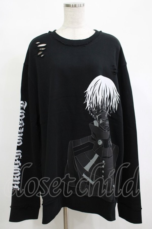 画像1: QOOZA / 東京喰種×QOOZA金木研 ダメージスウェット  ブラック H-25-12-11-044-PU-TO-KB-ZH (1)