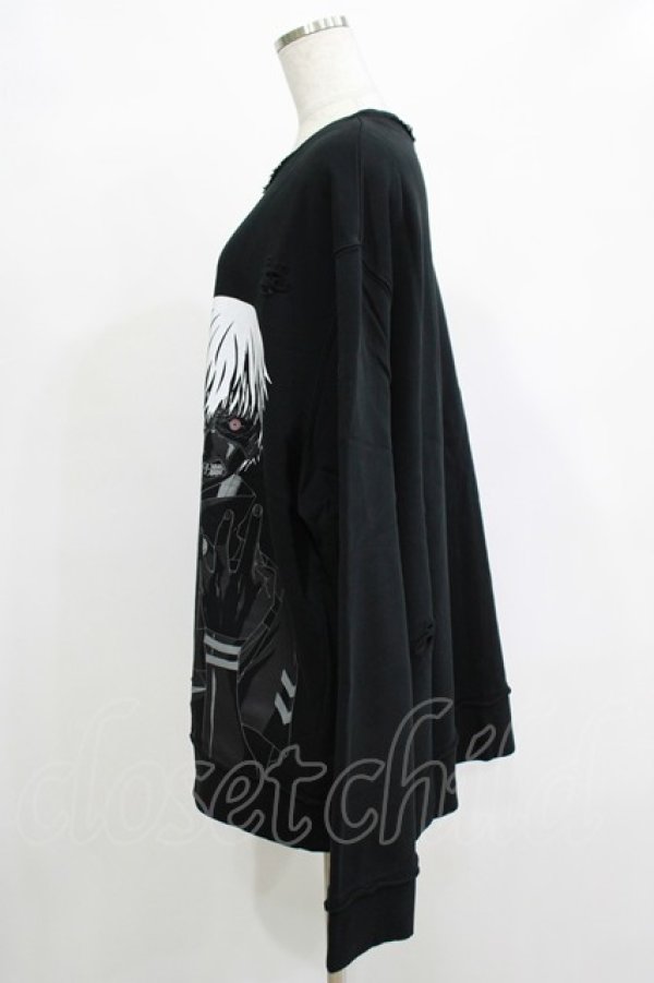 画像2: QOOZA / 東京喰種×QOOZA金木研 ダメージスウェット  ブラック H-25-12-11-044-PU-TO-KB-ZH (2)