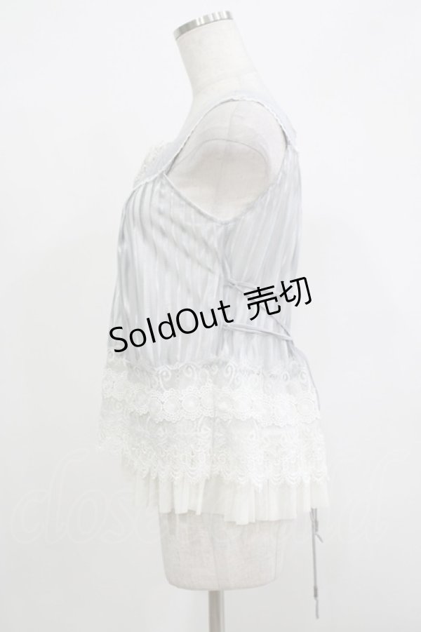 画像2: Ozz oneste / 薔薇刺繍シアーストライプトップス  グレー H-25-12-11-048-OO-TO-KB-ZT368 (2)