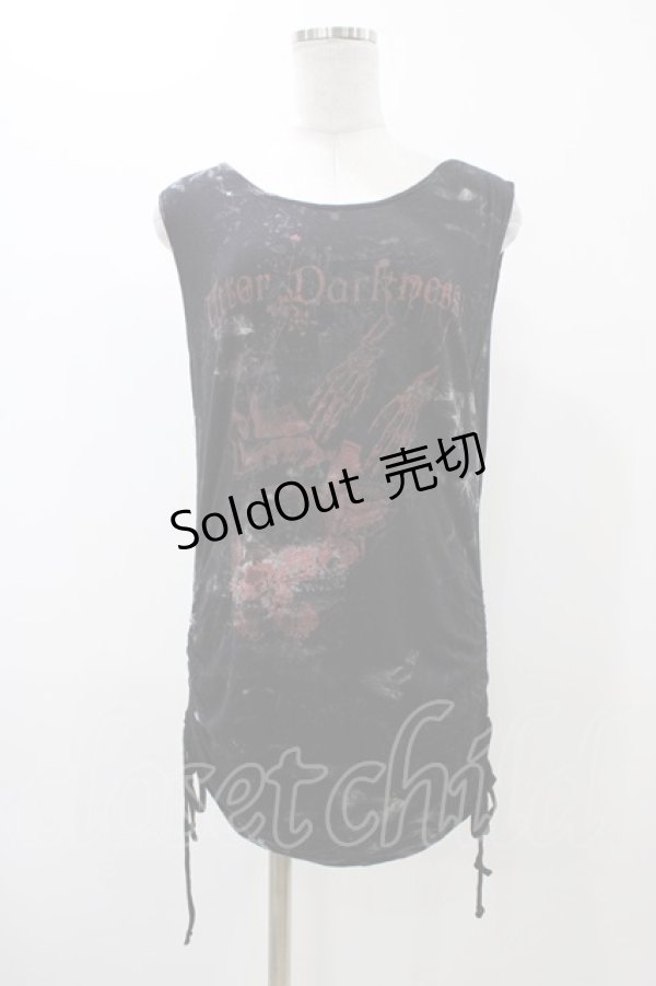 画像1: DARK RED  RUM / サイドギャザータンク  ブラック H-25-12-12-035-HN-TO-KB-ZT019 (1)