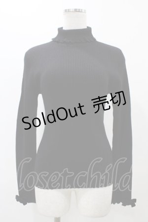 画像: Emily Temple cute / レースフリルタートルニット  ブラック H-25-12-12-036-ET-TO-KB-ZH