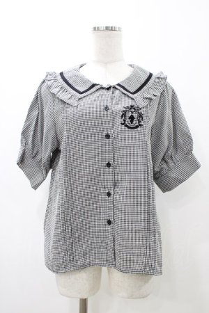 画像: NieR Clothing / エンブレム刺繍ギンガムパフブラウス  ブラック H-25-12-12-041-PU-BL-KB-ZH