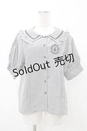 画像: NieR CLOTHING / エンブレム刺繍ギンガムパフブラウス  ブラック H-25-12-12-041-PU-BL-KB-ZT363