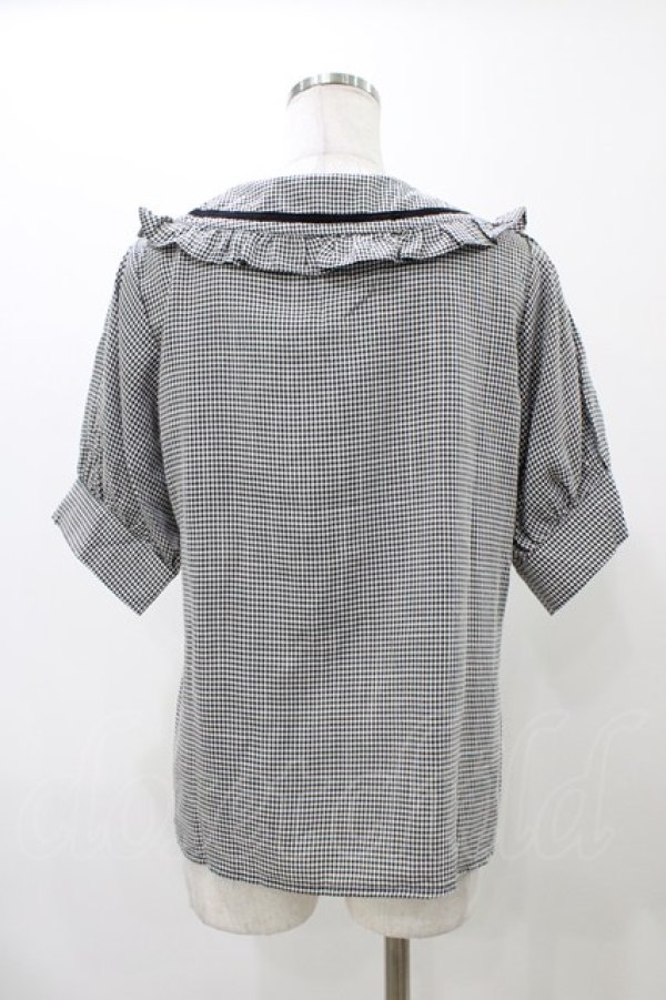 画像2: NieR CLOTHING / エンブレム刺繍ギンガムパフブラウス  ブラック H-25-12-12-041-PU-BL-KB-ZT363 (2)