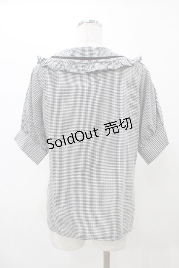 画像2: NieR CLOTHING / エンブレム刺繍ギンガムパフブラウス  ブラック H-25-12-12-041-PU-BL-KB-ZT363 (2)