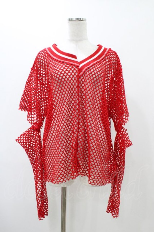 画像1: Candy Stripper / CUT OFF SLEEVE MESH トップス  レッド H-25-12-12-048-PU-TO-KB-ZT465 (1)